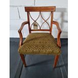 Arthur Brett Armchair Bespoke Sage/Gold Upholstery Sheraton-Style Cherrywood Armchair With Tulip-