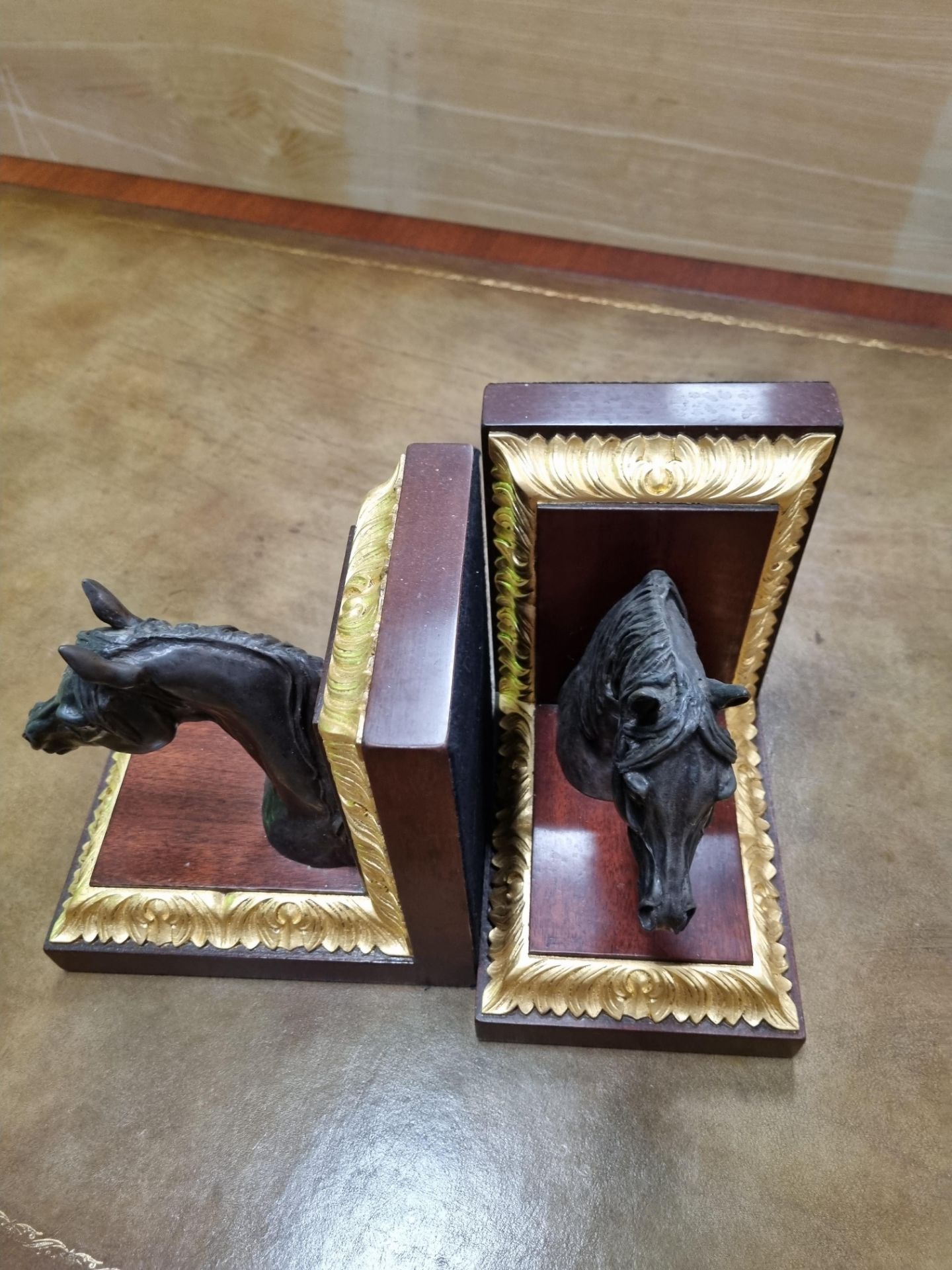 Arthur Brett a pair of Book end with carved gilt horse head Height 21cm width 14cm Depth 20cm - Image 2 of 3