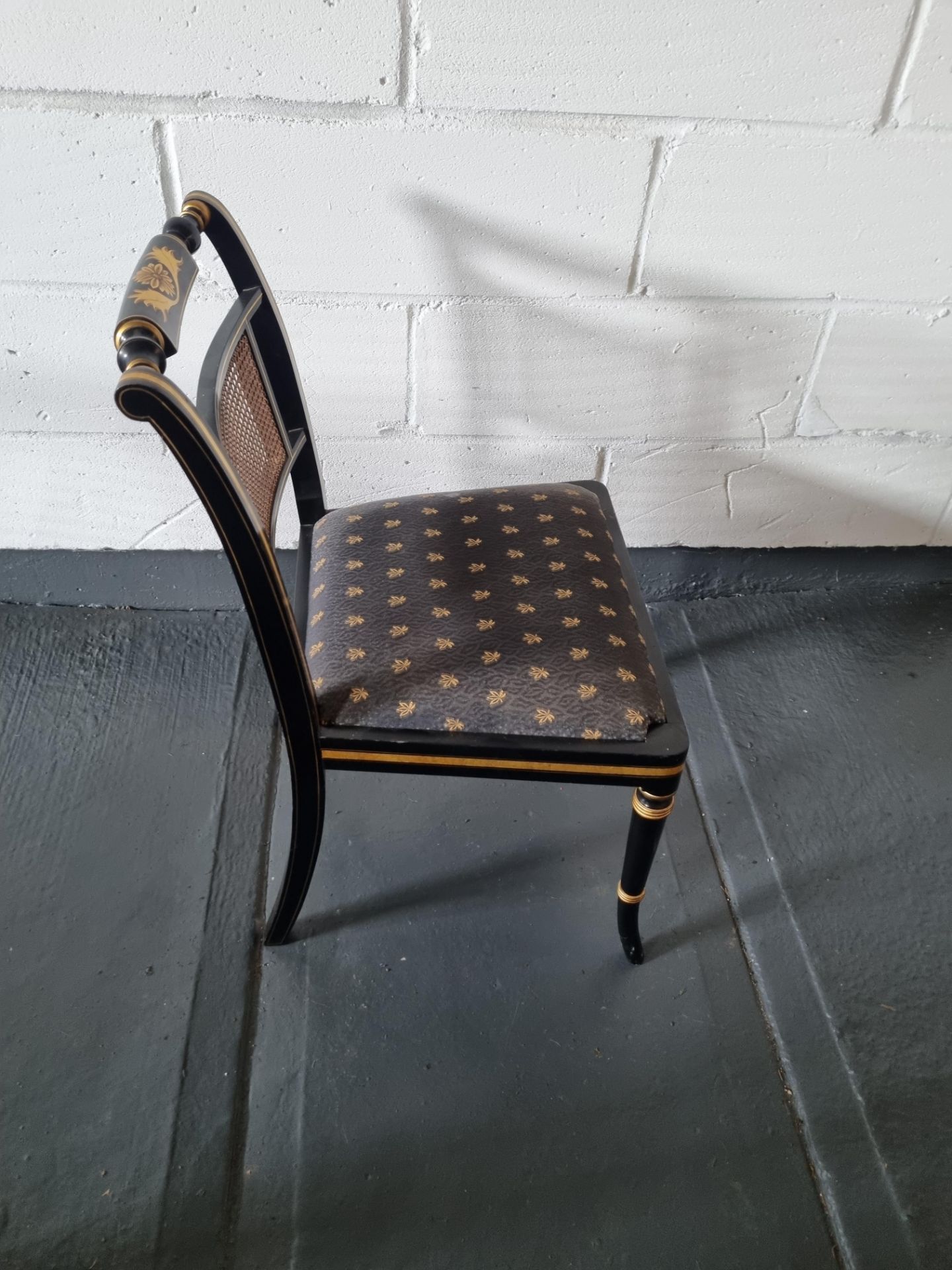 Arthur Brett Arm Chair Bespoke Blue Unupholstered Regency-Style Chair Ebonised with Gilt Decoration. - Image 4 of 4