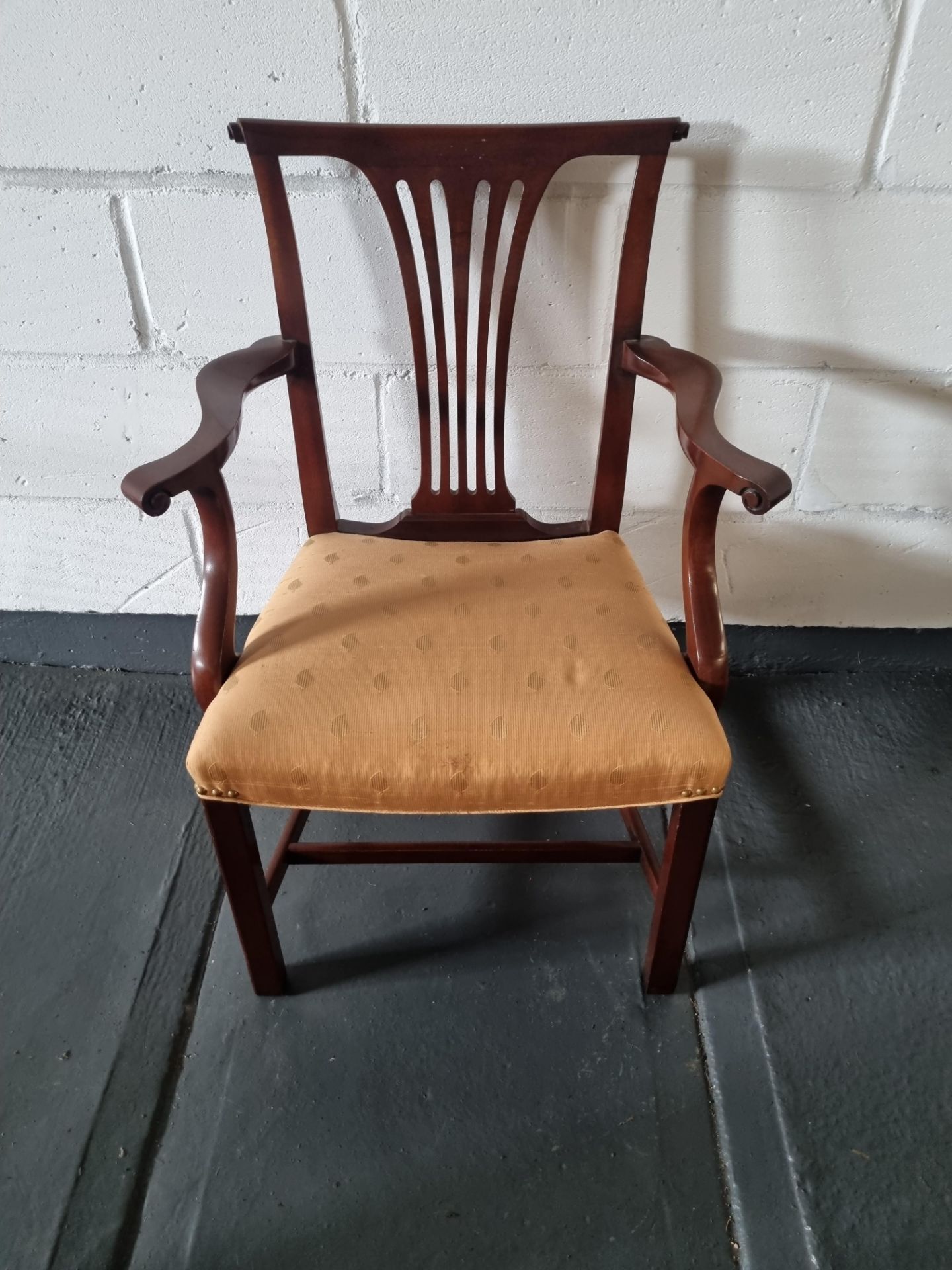 Arthur Brett Mahogany Dining Arm Chair With Spindle Detail To Back And Carved Tapered Front Legs