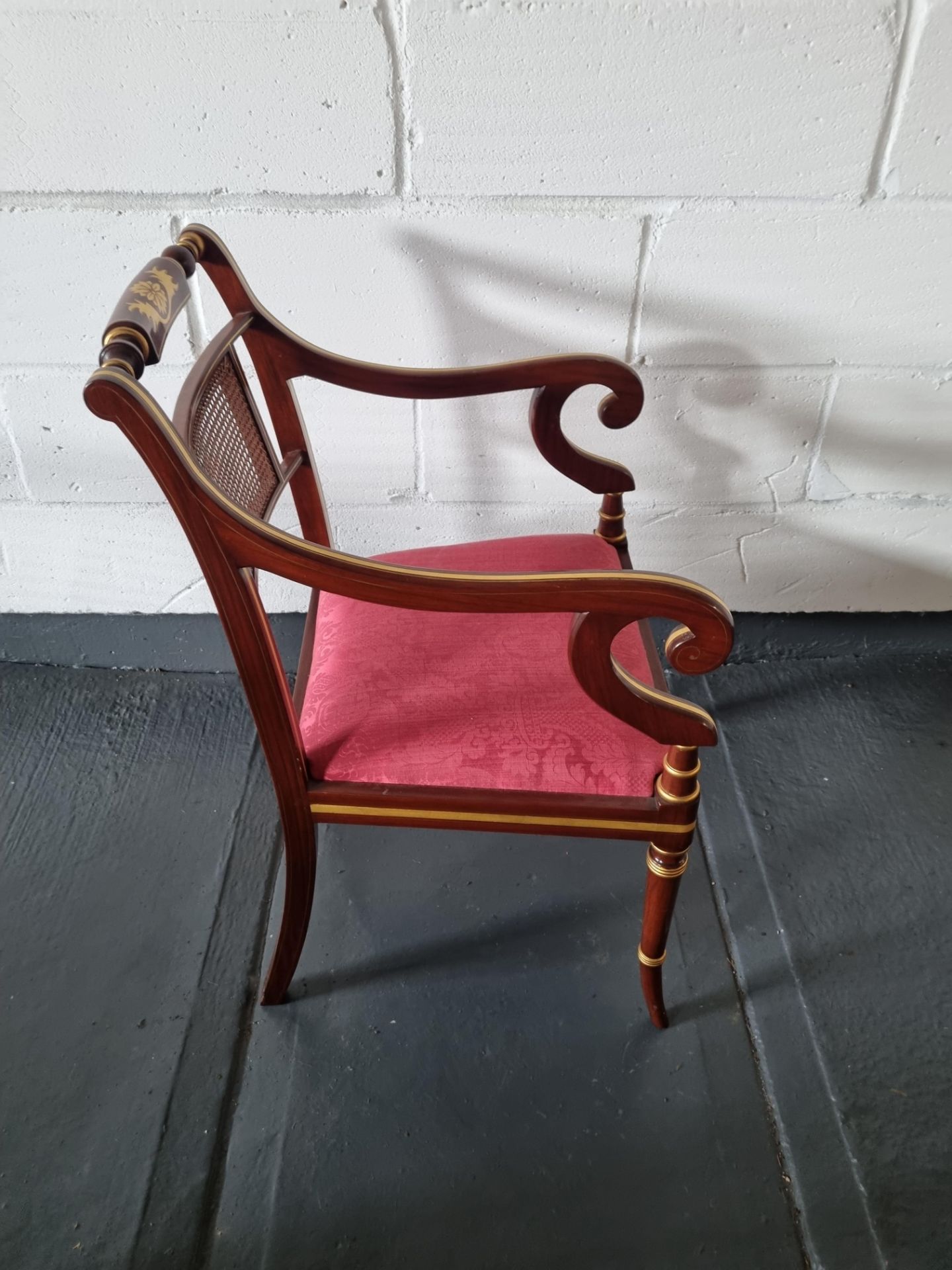 Arthur Brett Arm Chair Regency-Style Chair Bespoke Red Unupholstered In Rosewood Colour Finish - Image 3 of 4