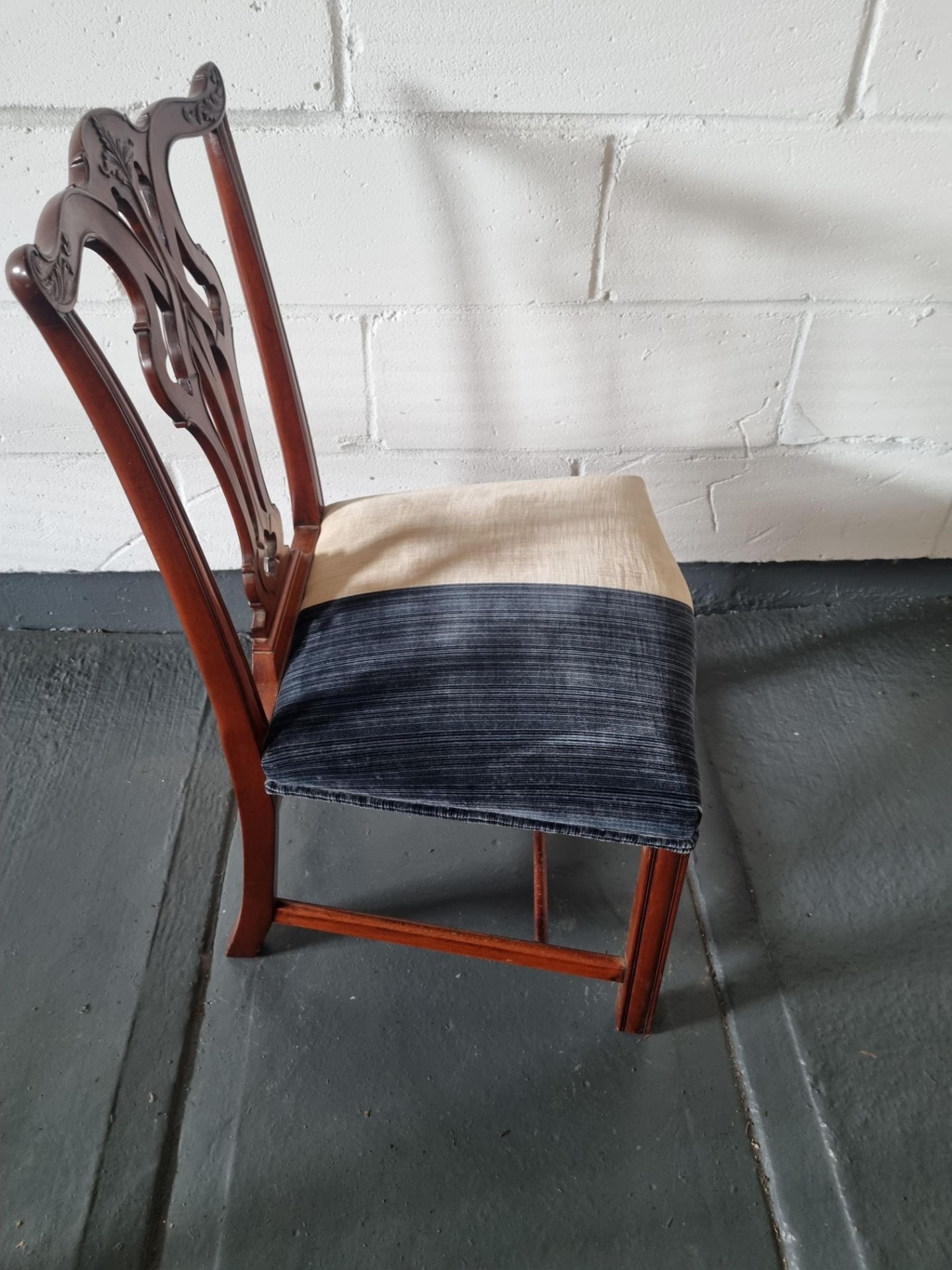 Arthur Brett Georgian-Style Dining Side Chair With Bespoke Cream/Blue Upholstered Beautifully - Image 5 of 5