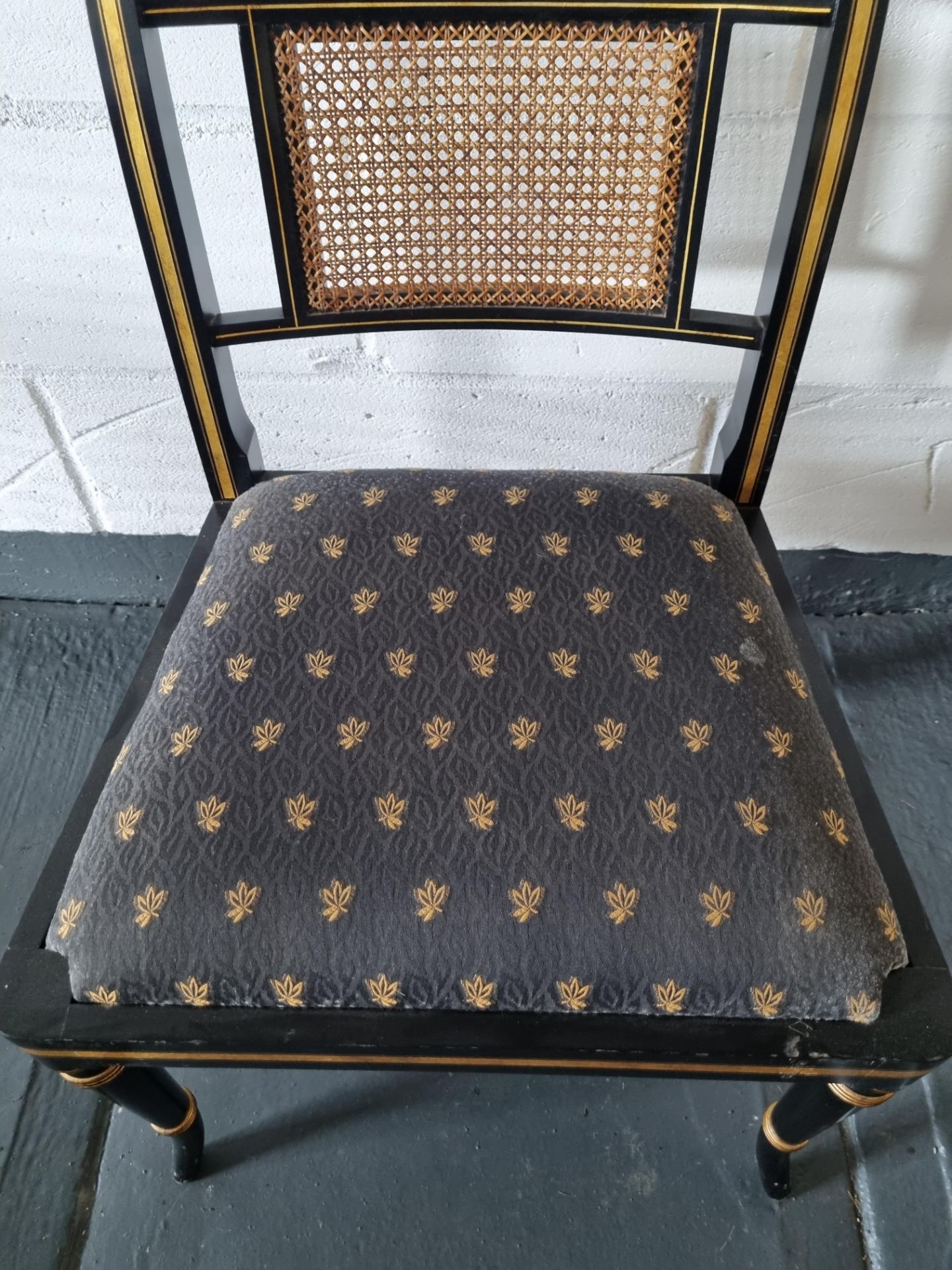 Arthur Brett Arm Chair Bespoke Blue Unupholstered Regency-Style Chair Ebonised with Gilt Decoration. - Image 3 of 4