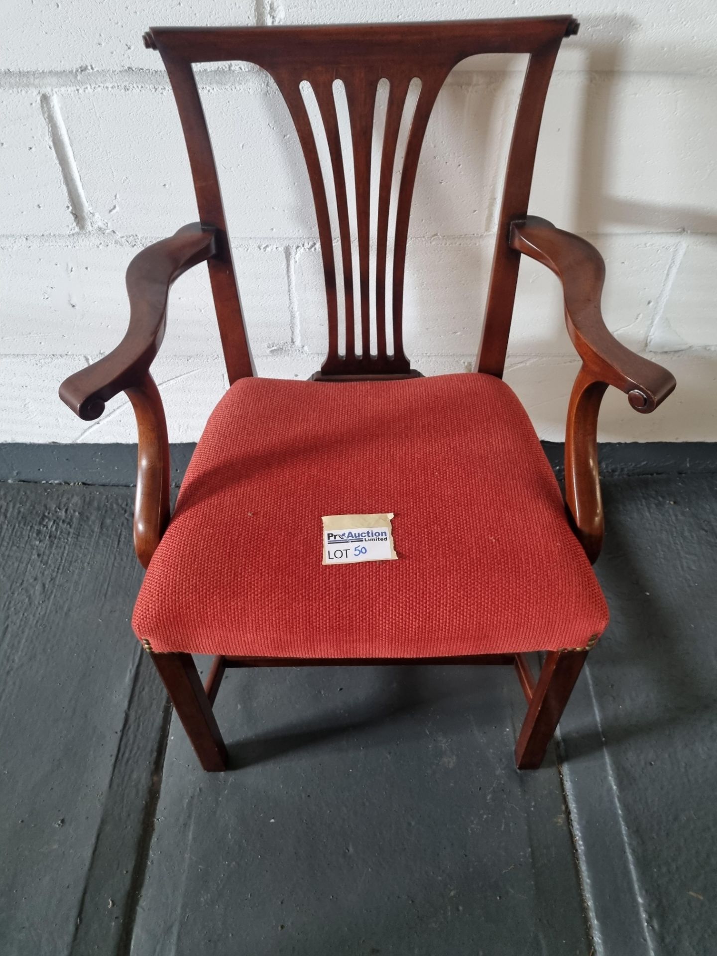 Arthur Brett Mahogany Dining Arm Chair With Spindle Detail To Back And Carved Tapered Front Legs - Bild 3 aus 6