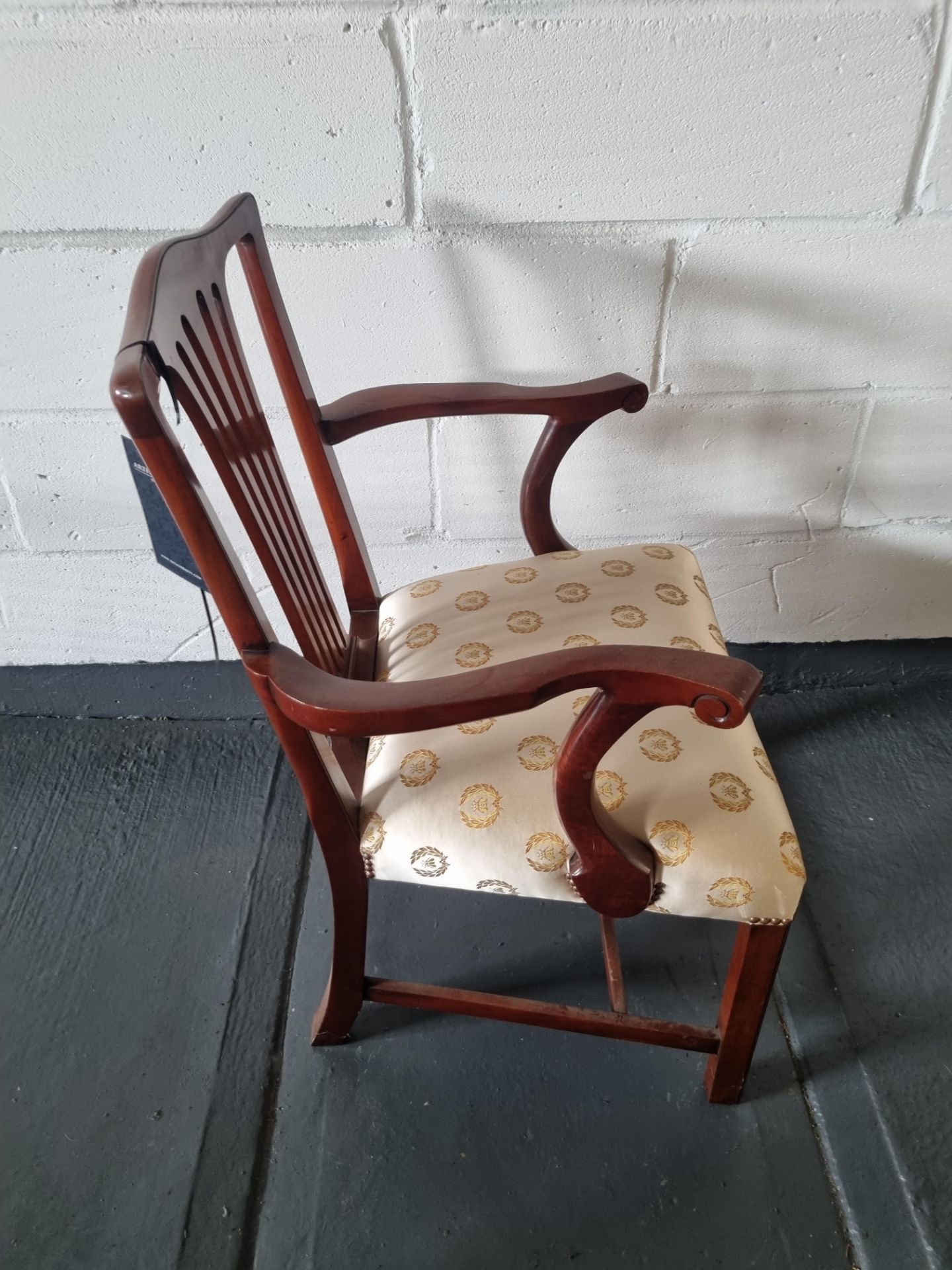 Arthur Brett Georgian-Style Mahogany Sunbury Park Dining Arm Chair With Bespoke Cream/Gold - Image 5 of 5