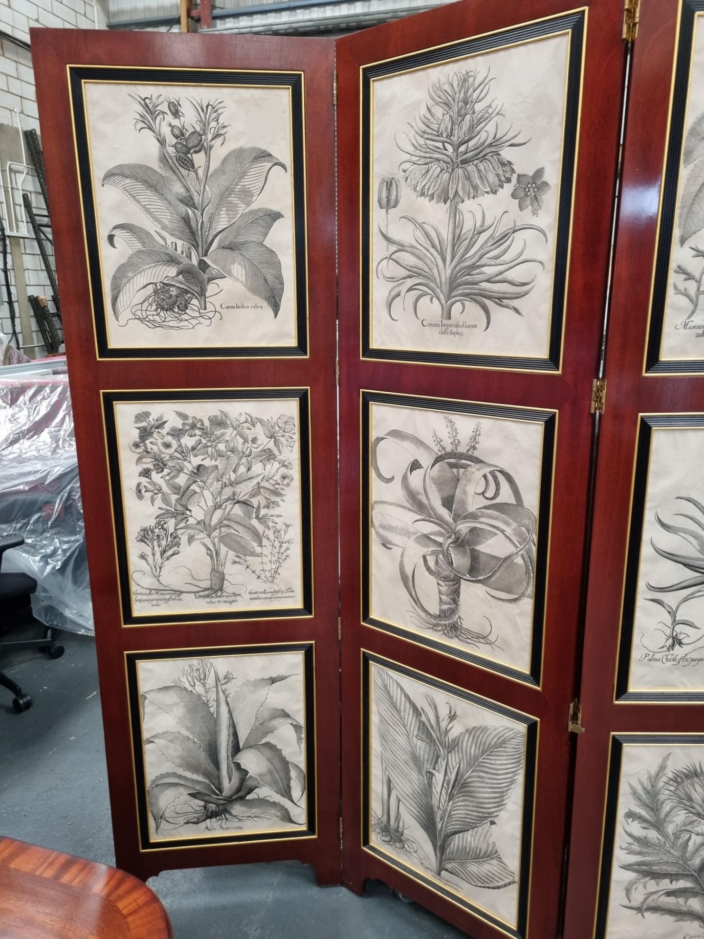 Arthur Brett Custom 5 fold besler screen displays 15 hand printed antique Besler designs unusual - Image 3 of 7