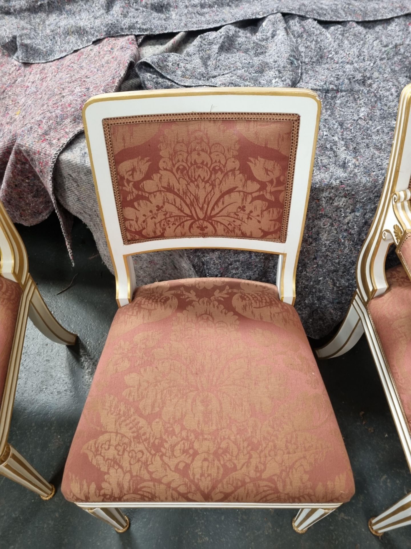 Arthur Brett Dining side chair with Rose gold pattern upholstery seat and back rest on a elegant - Image 4 of 5