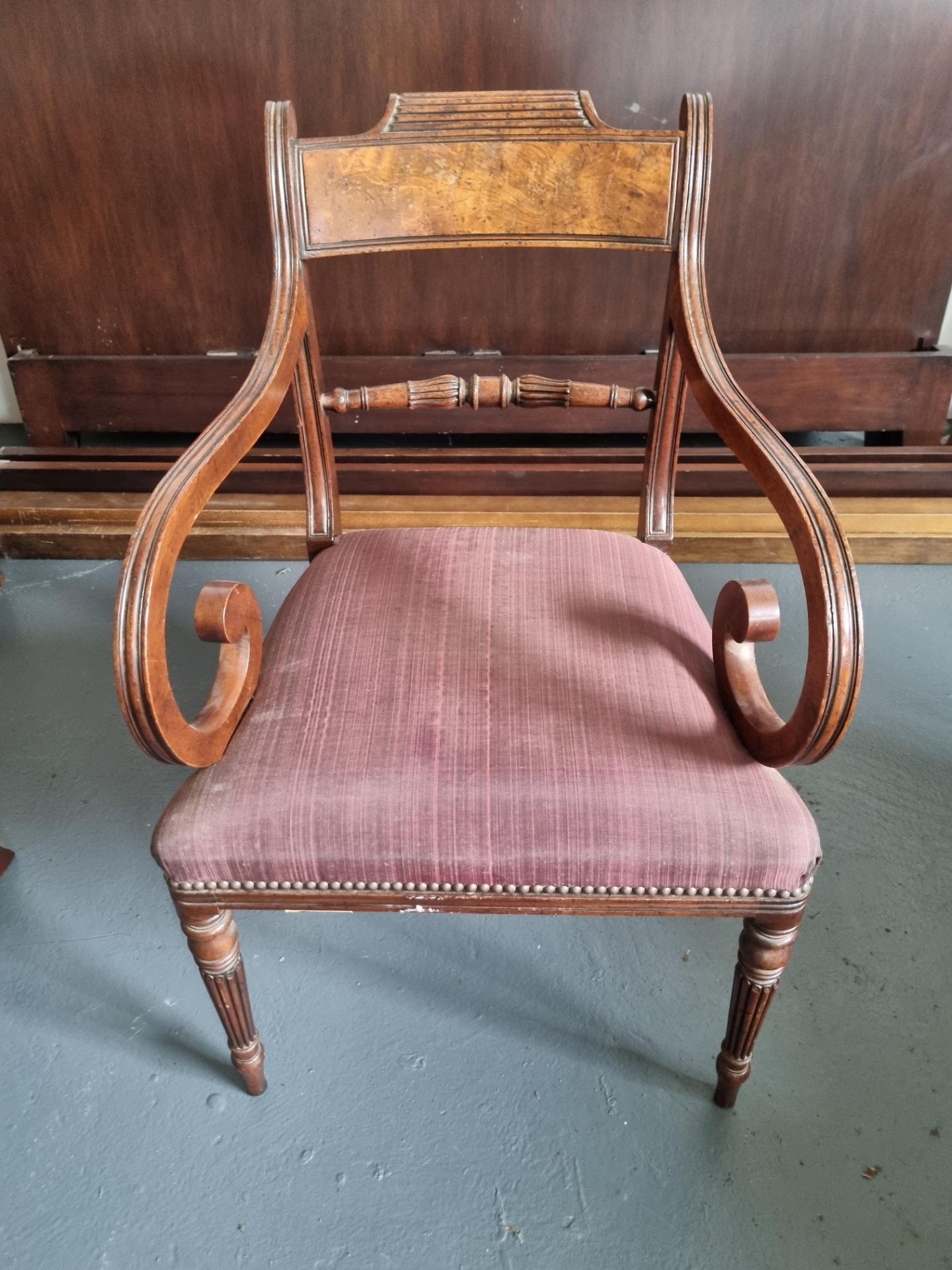 Arthur Brett Mahogany Dining Arm Chair With Spindle Detail To Back And Carved Tapered Front Legs