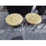 A pair of Eggshell round Side table on chrome legs Height 55cm Diameter 50cm