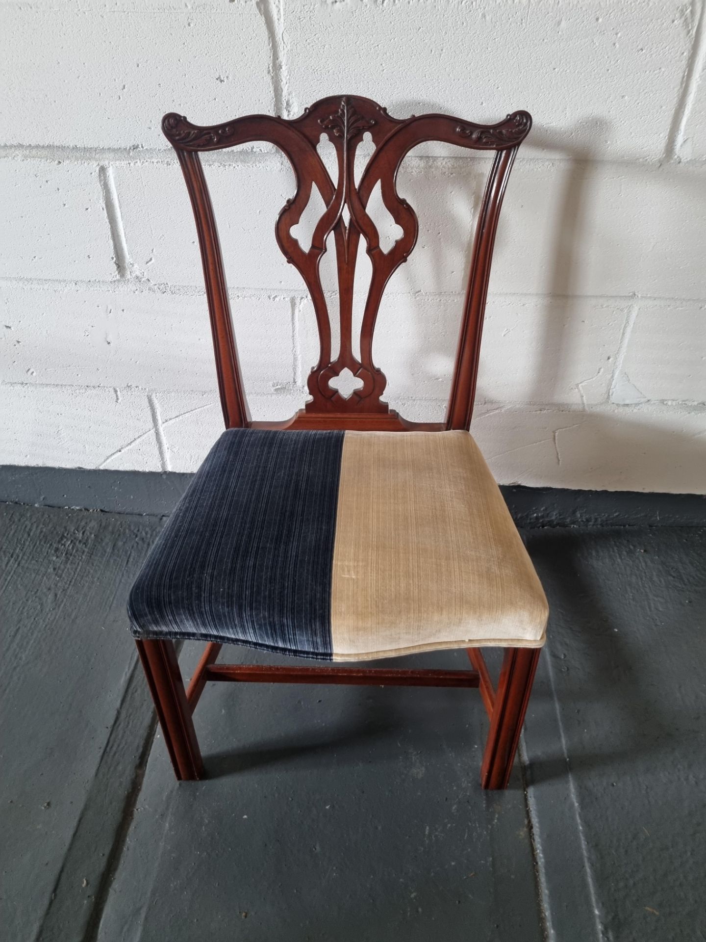 Arthur Brett Georgian-Style Dining Side Chair With Bespoke Cream/Blue Upholstered Beautifully