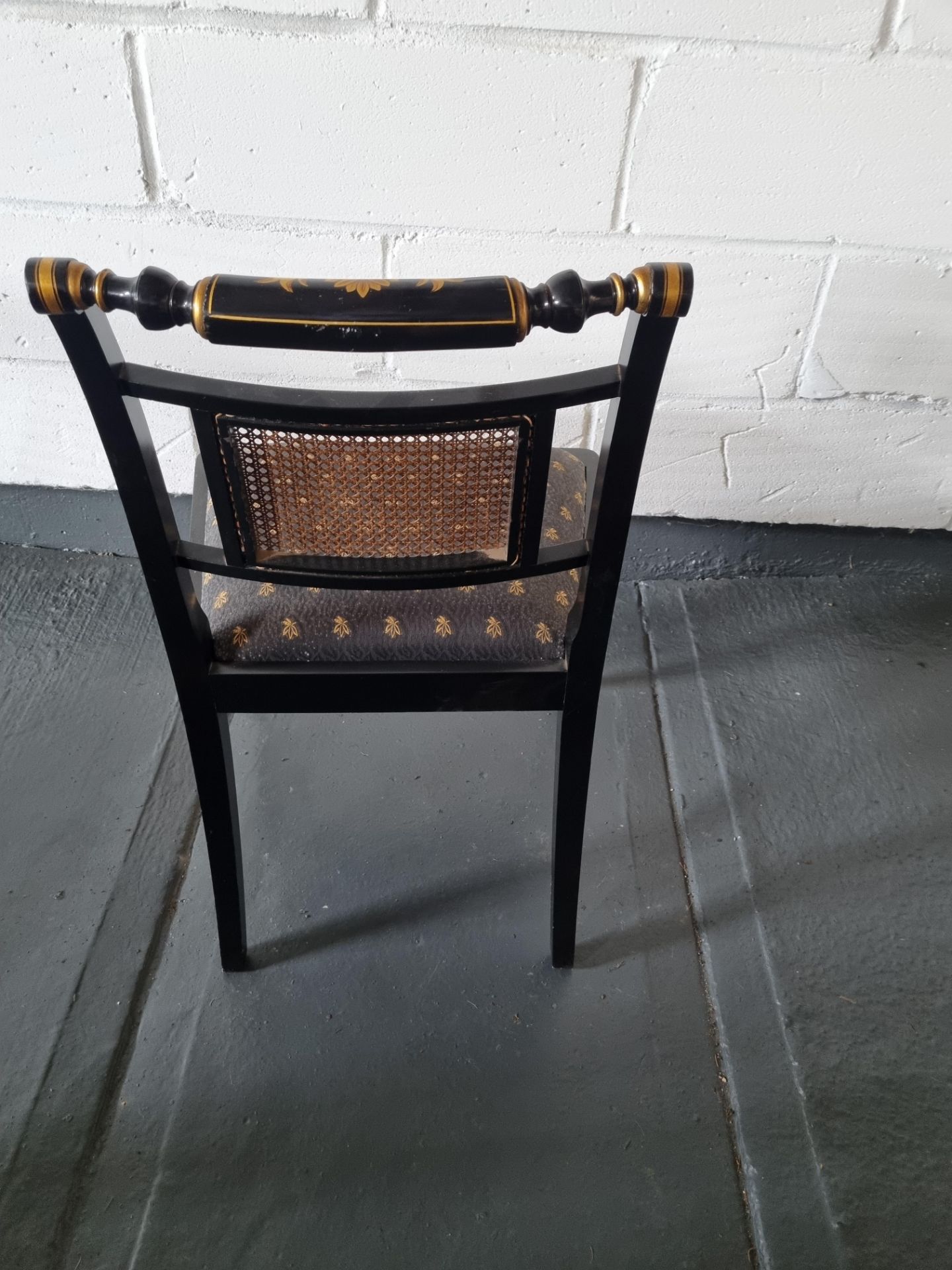 Arthur Brett Arm Chair Bespoke Blue Unupholstered Regency-Style Chair Ebonised with Gilt Decoration. - Image 2 of 4