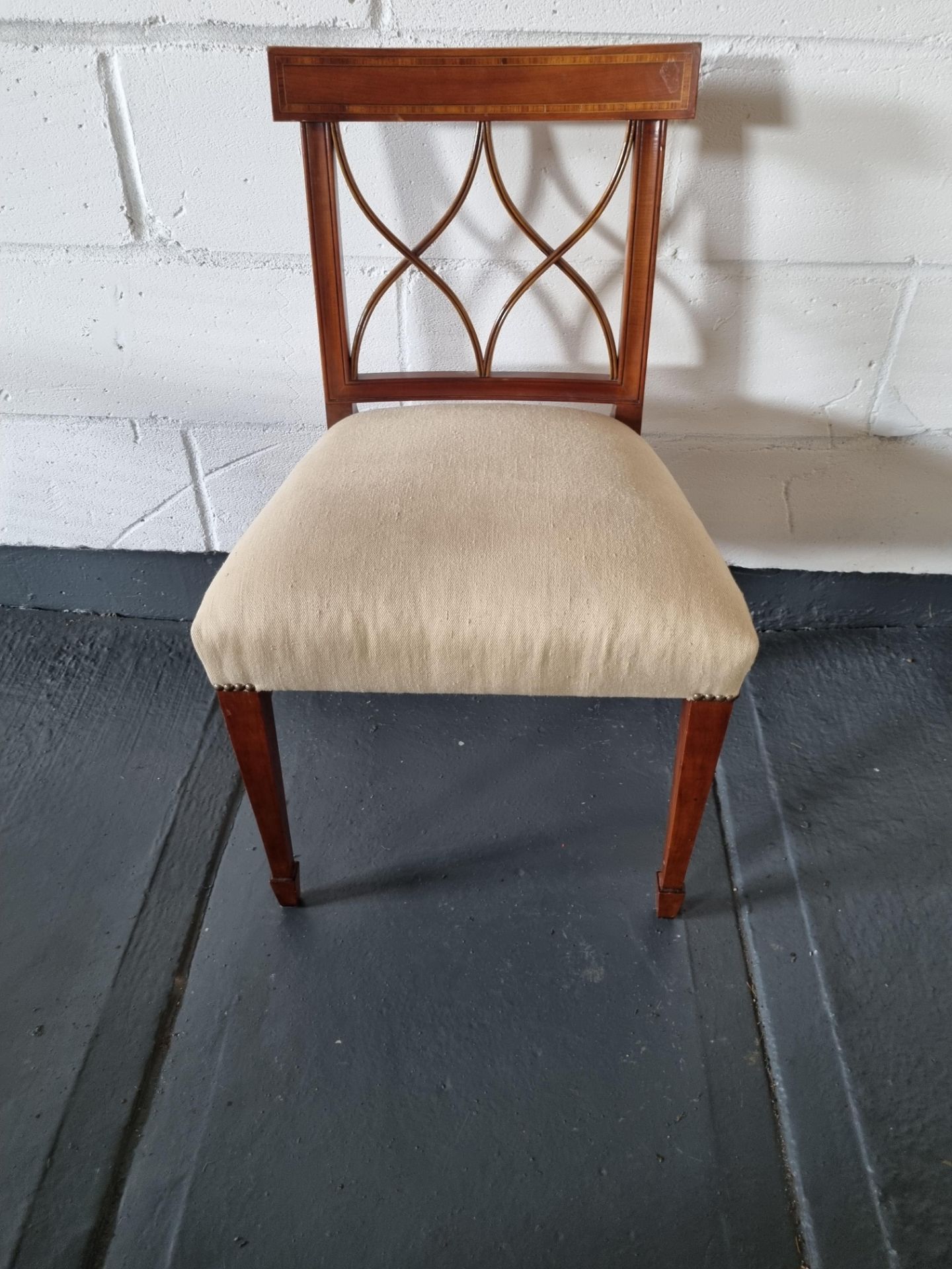 Arthur Brett Side Chair Bespoke Cream Upholstery Sheraton-Style Cherrywood Armchair With Tulip-