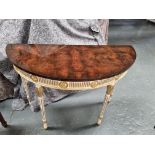 Arthur Brett George III style parcel gilt console table with Demi-Lune Top is Veneered in fine maple