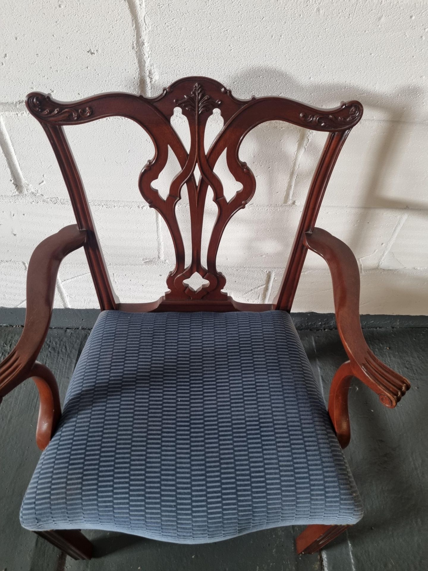 Arthur Brett Georgian-Style Dining Arm Chair With Bespoke Blue Upholstered Beautifully - Image 4 of 5