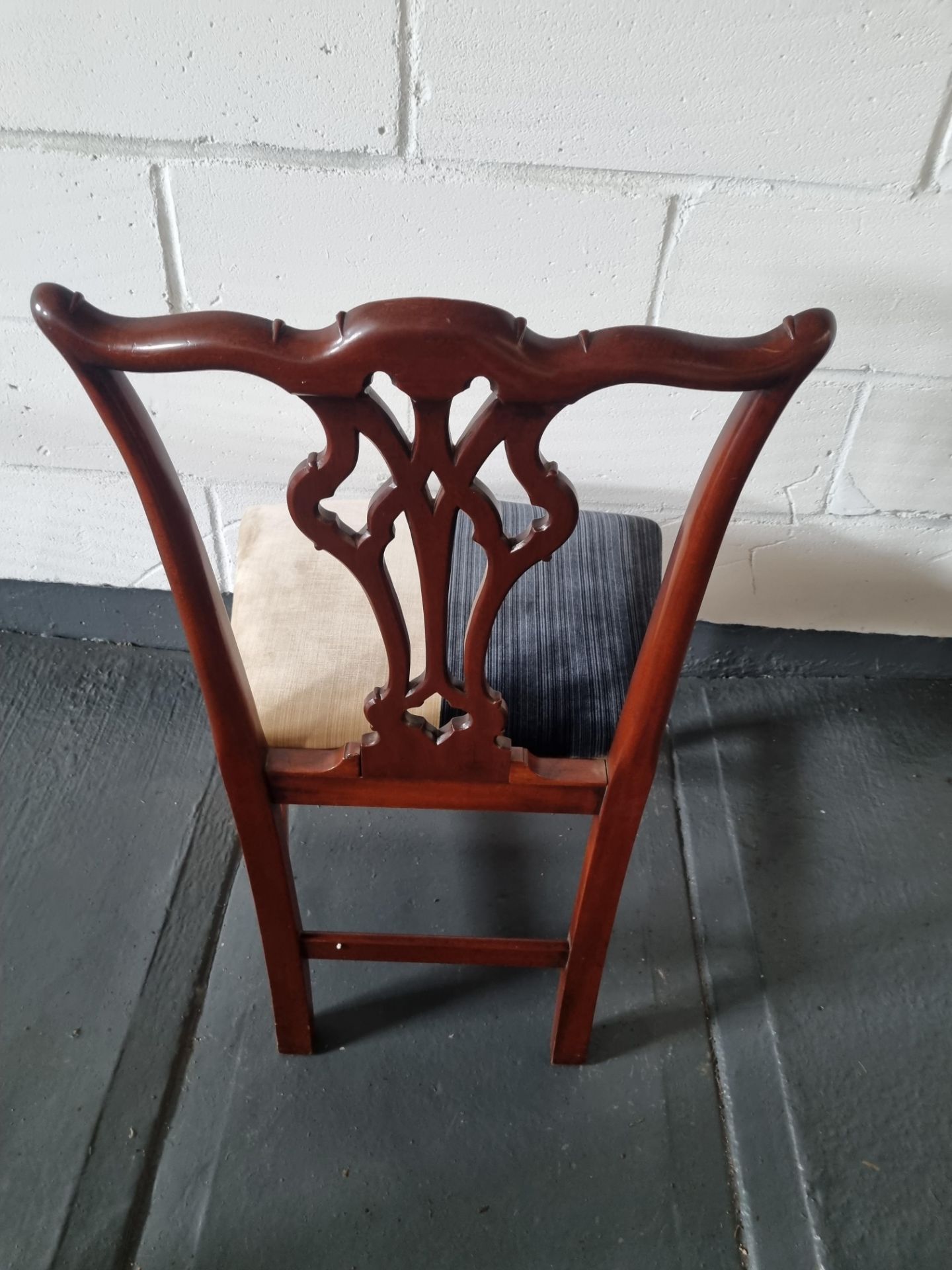 Arthur Brett Georgian-Style Dining Side Chair With Bespoke Cream/Blue Upholstered Beautifully - Image 2 of 5