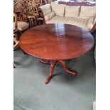 Arthur Brett Mahogany single pedestal Table with four legs the top tilts and is held in place with a