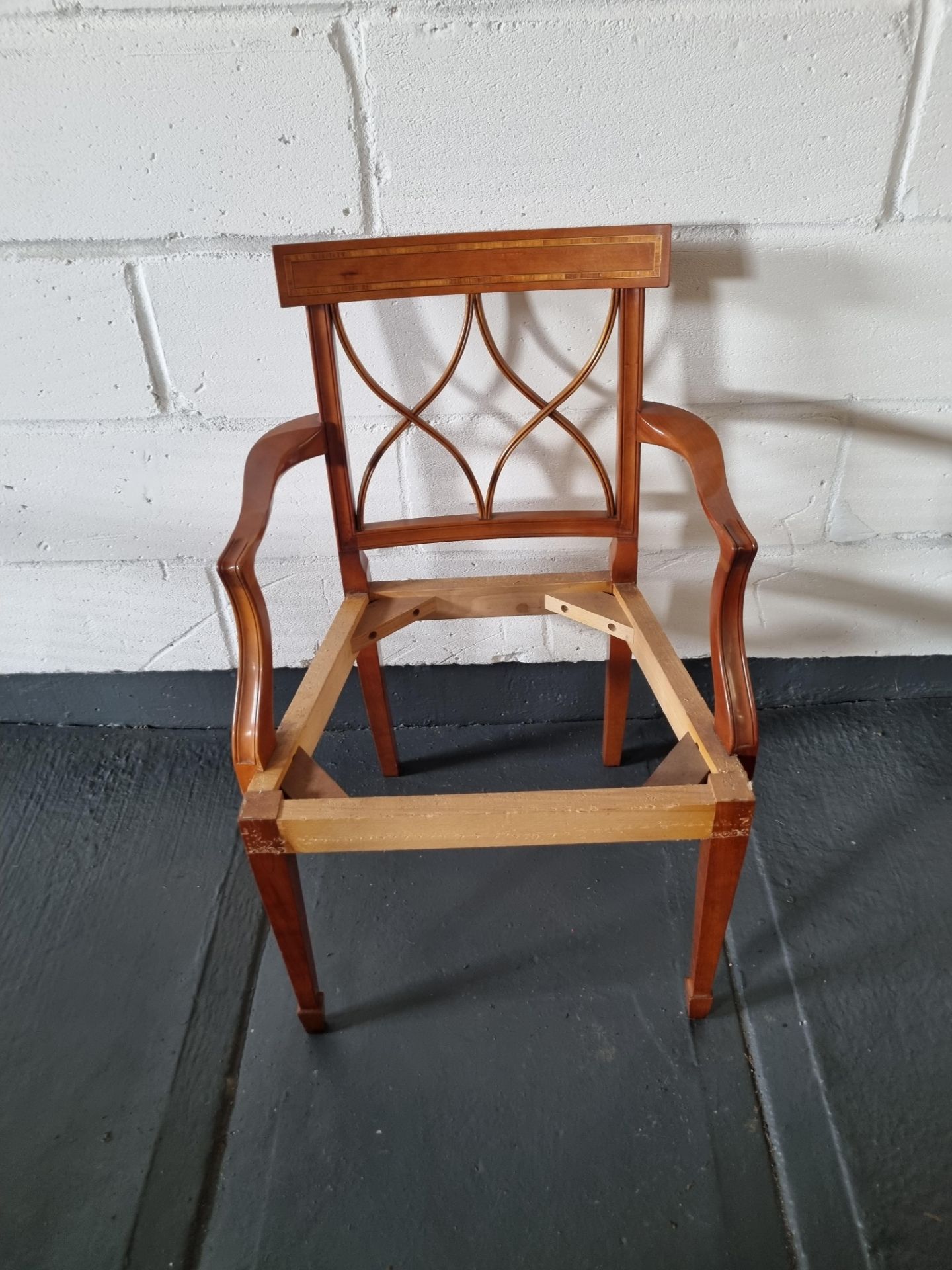 Arthur Brett Armchair Bespoke Unupholstered Sheraton-Style Cherrywood Armchair With Tulip-Wood Inlay