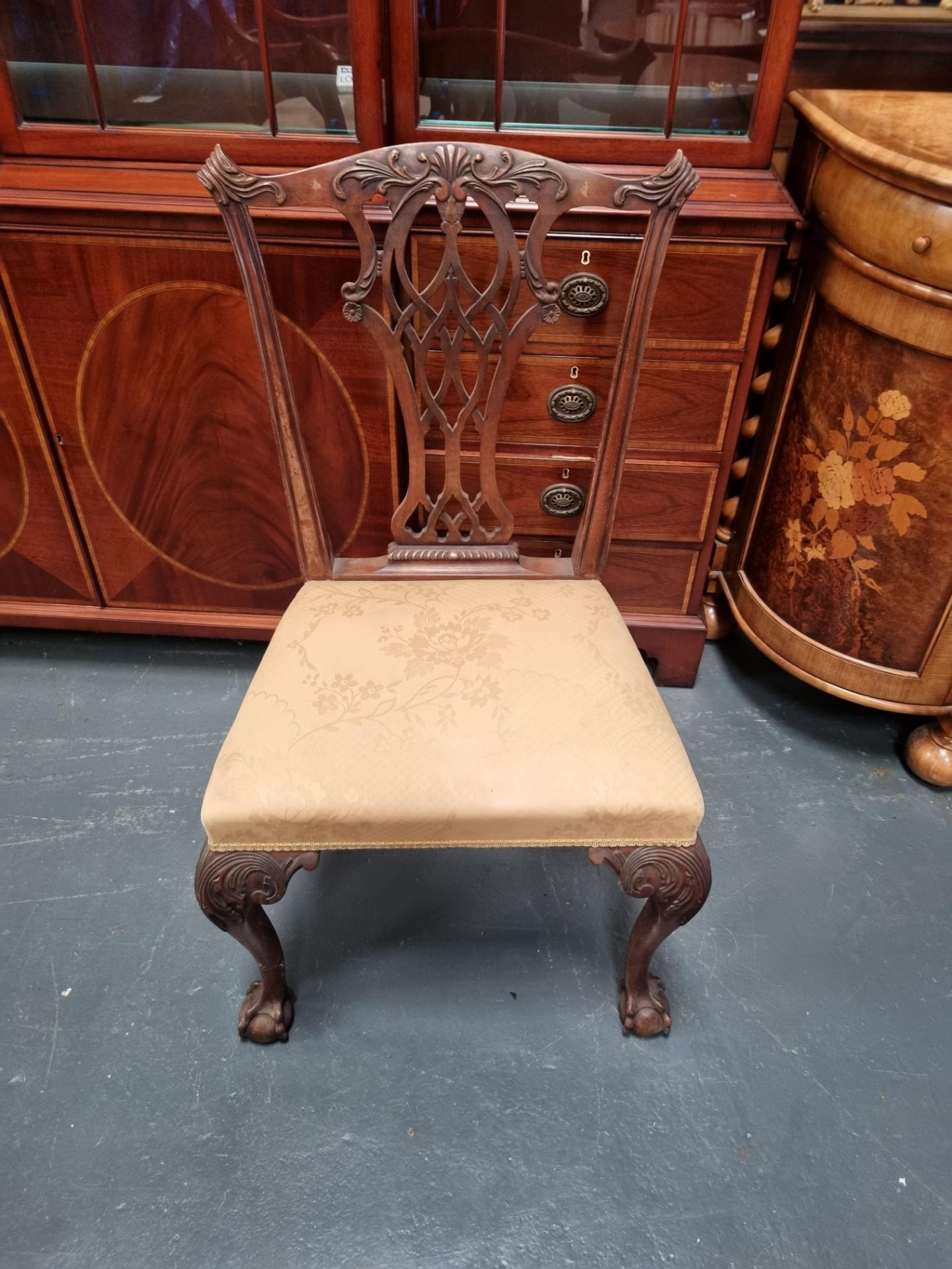 Arthur Brett Mid-Georgian-Style mahogany Dining Side Chair with gold upholstery with cabriole legs