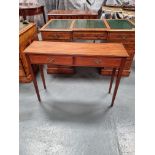 Arthur Brett shallow mahogany 2 drawer side table Height 76cm Width 107cm Depth 32cm