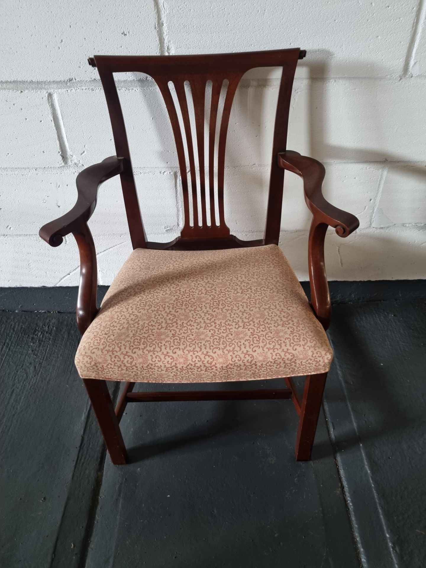 Arthur Brett Mahogany Dining Arm Chair With Spindle Detail To Back And Carved Tapered Front Legs