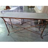 Grey Marble Top console table on a copper base Height 76cm Width 122cm Depth 38cm