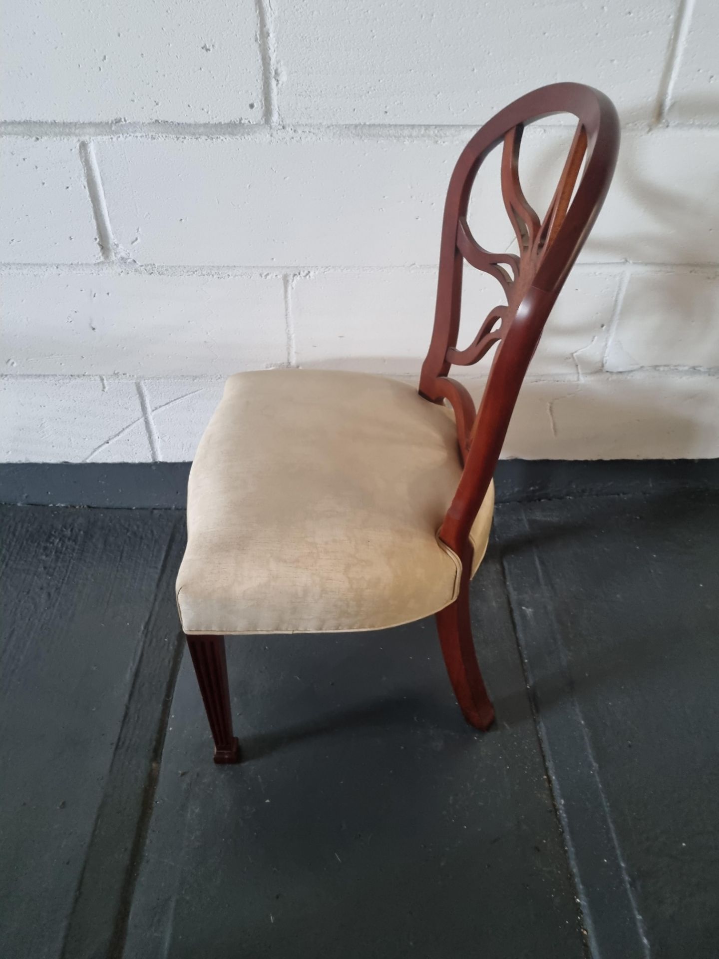 Arthur Brett Mahogany Sunburst Side Chair With Bespoke Cream Silk Patterned Upholstery - Image 5 of 5