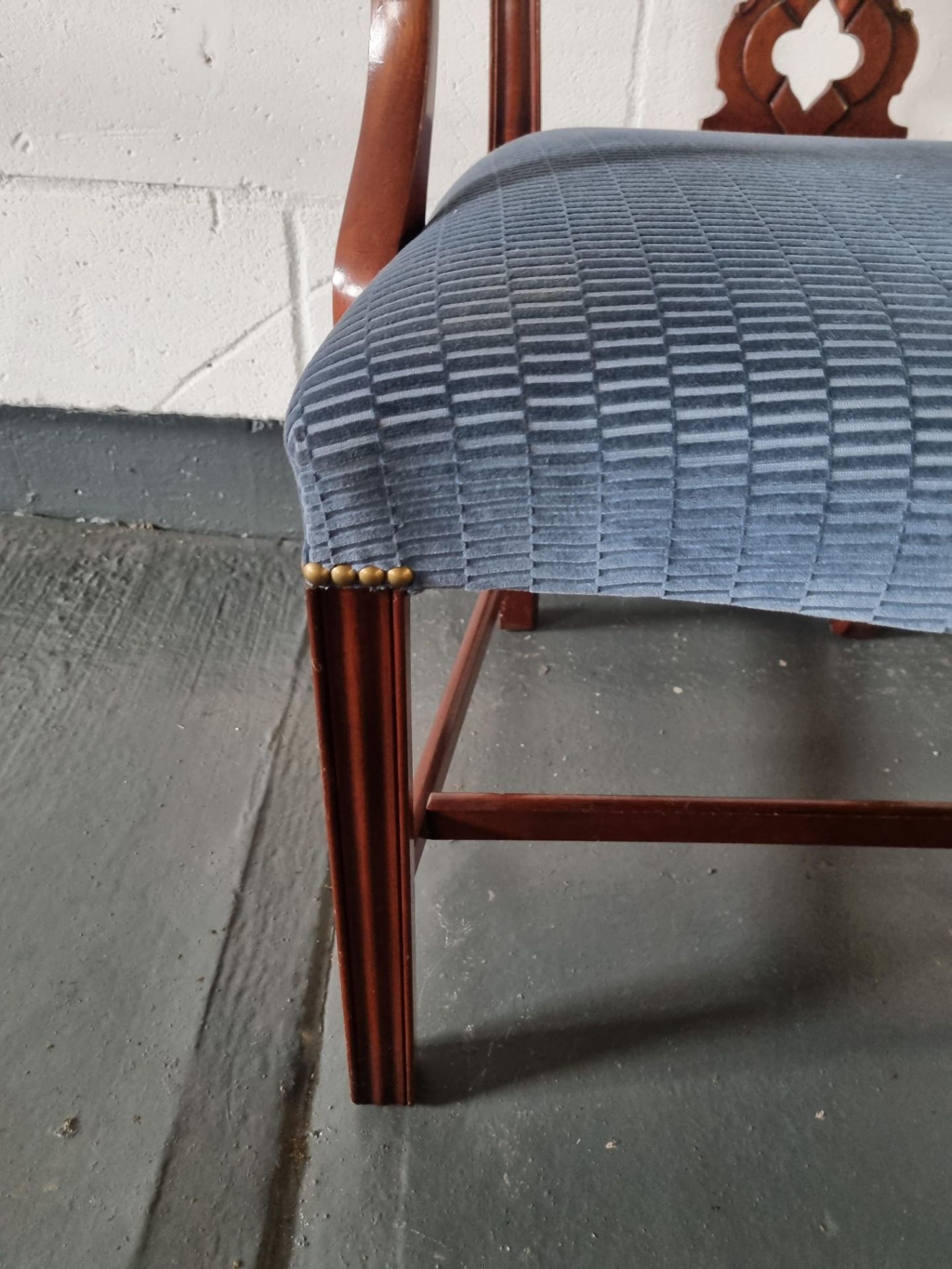 Arthur Brett Georgian-Style Dining Arm Chair With Bespoke Blue Upholstered Beautifully - Image 3 of 5