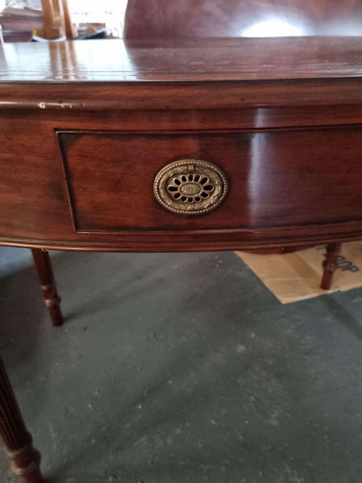Arthur Brett Regency-style Mahogany Oval Writing Table In Antique Finish Mounted on turned and - Image 3 of 5