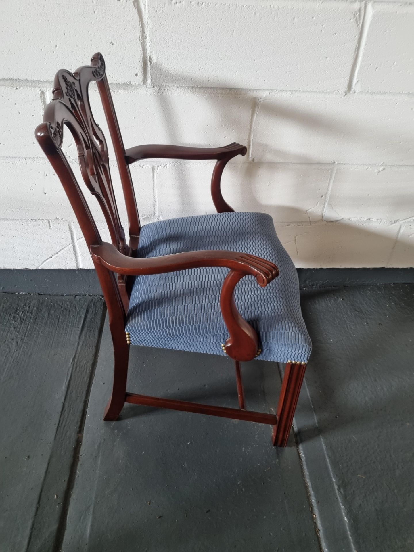 Arthur Brett Georgian-Style Dining Arm Chair With Bespoke Blue Upholstered Beautifully - Image 5 of 5