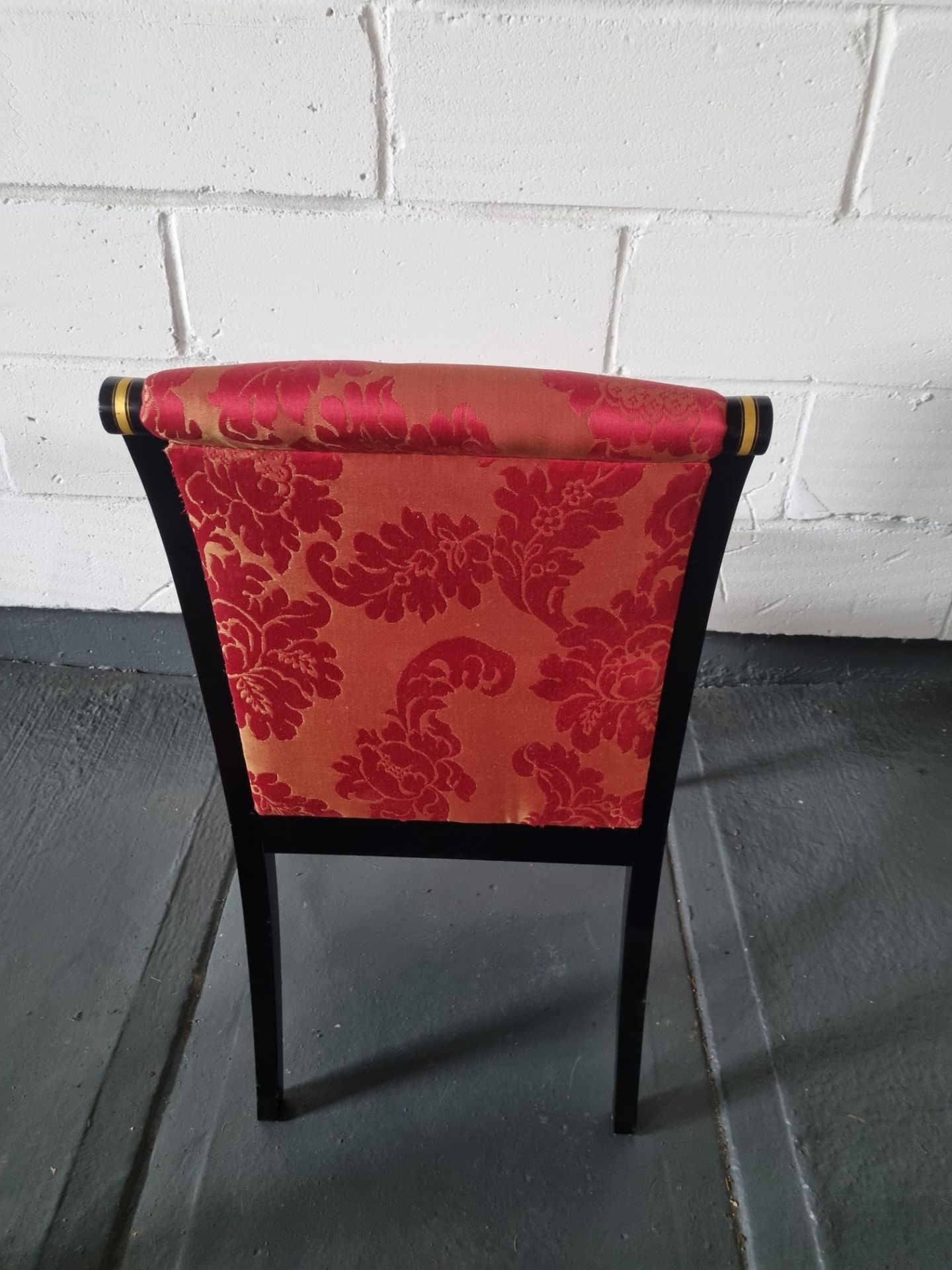 Arthur Brett Ebonised & Gilt Side Chair In bespoke Red Upholstery Regency-Style Upholstered Back - Image 2 of 5