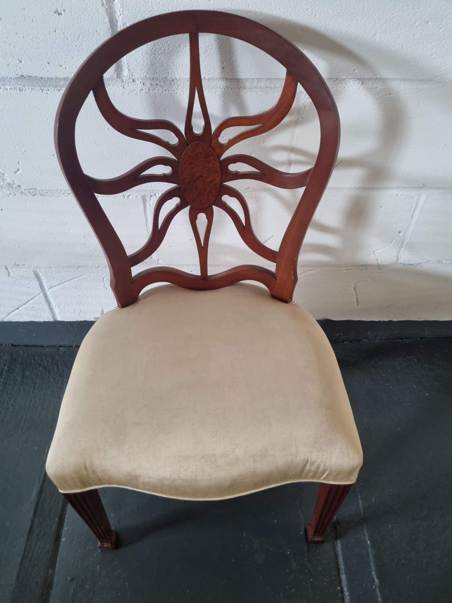 Arthur Brett Mahogany Sunburst Side Chair With Bespoke Cream Silk Patterned Upholstery - Image 4 of 5