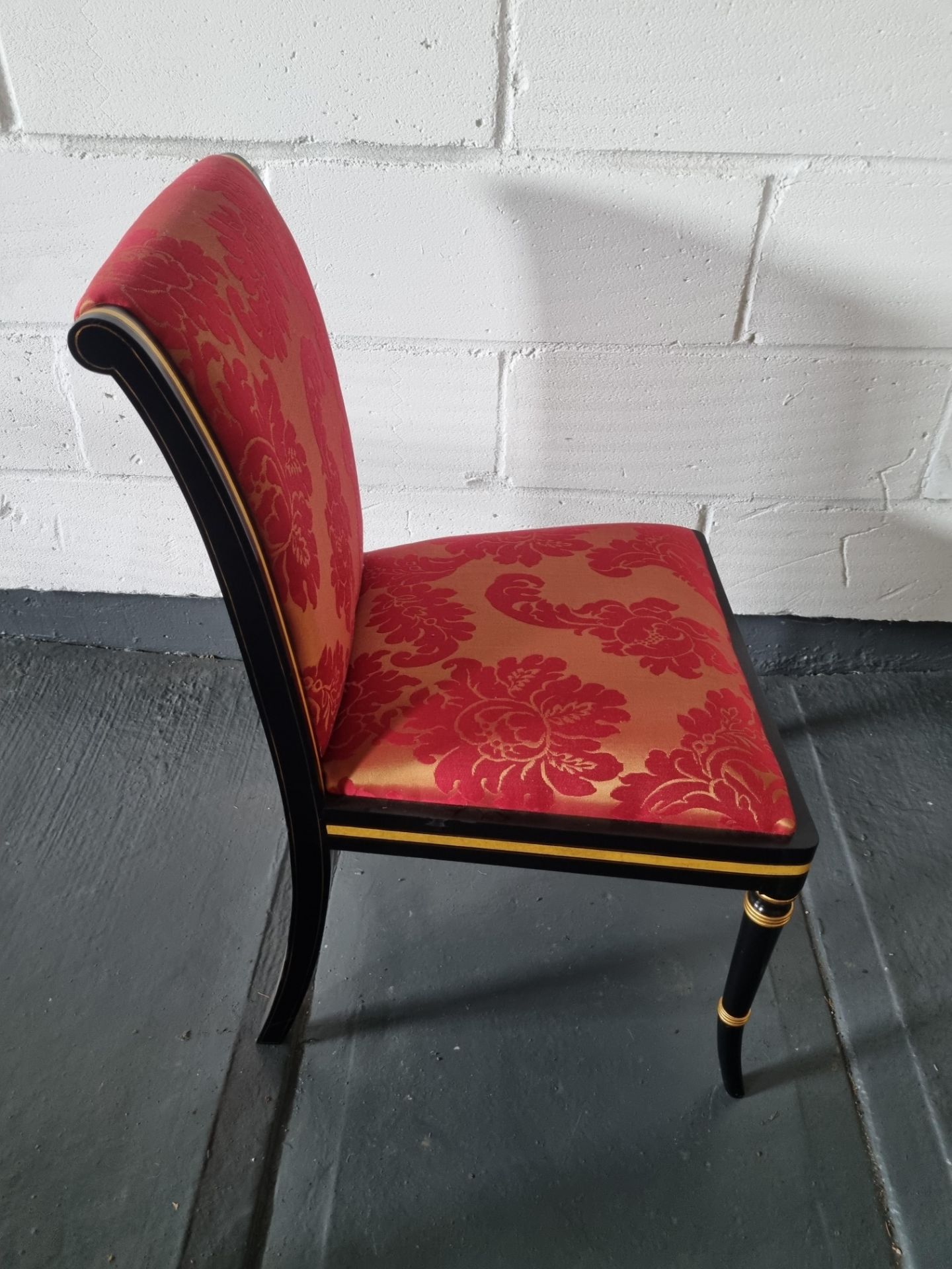 Arthur Brett Ebonised & Gilt Side Chair In bespoke Red Upholstery Regency-Style Upholstered Back