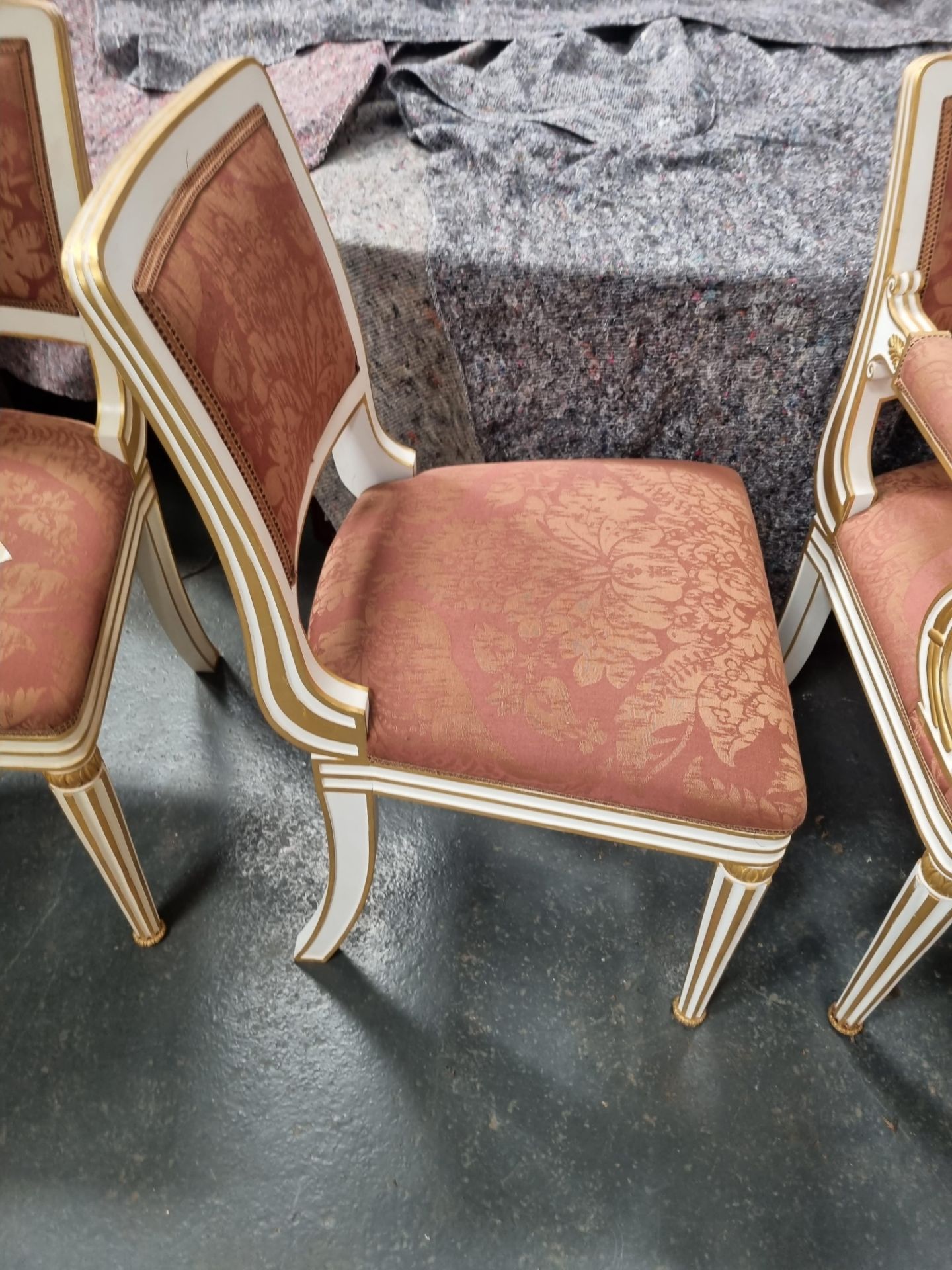 Arthur Brett Dining side chair with Rose gold pattern upholstery seat and back rest on a elegant - Image 2 of 5