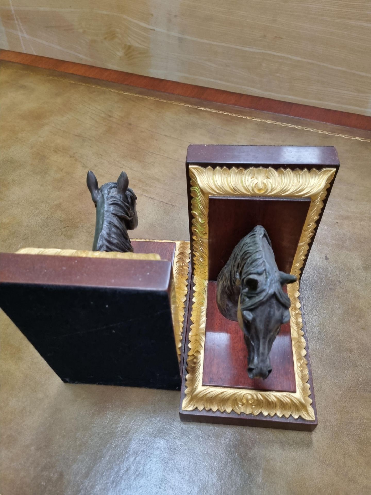 Arthur Brett a pair of Book end with carved gilt horse head Height 21cm width 14cm Depth 20cm - Image 3 of 3