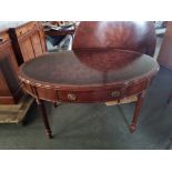 Arthur Brett Regency-style Mahogany Oval Writing Table In Antique Finish Mounted on turned and