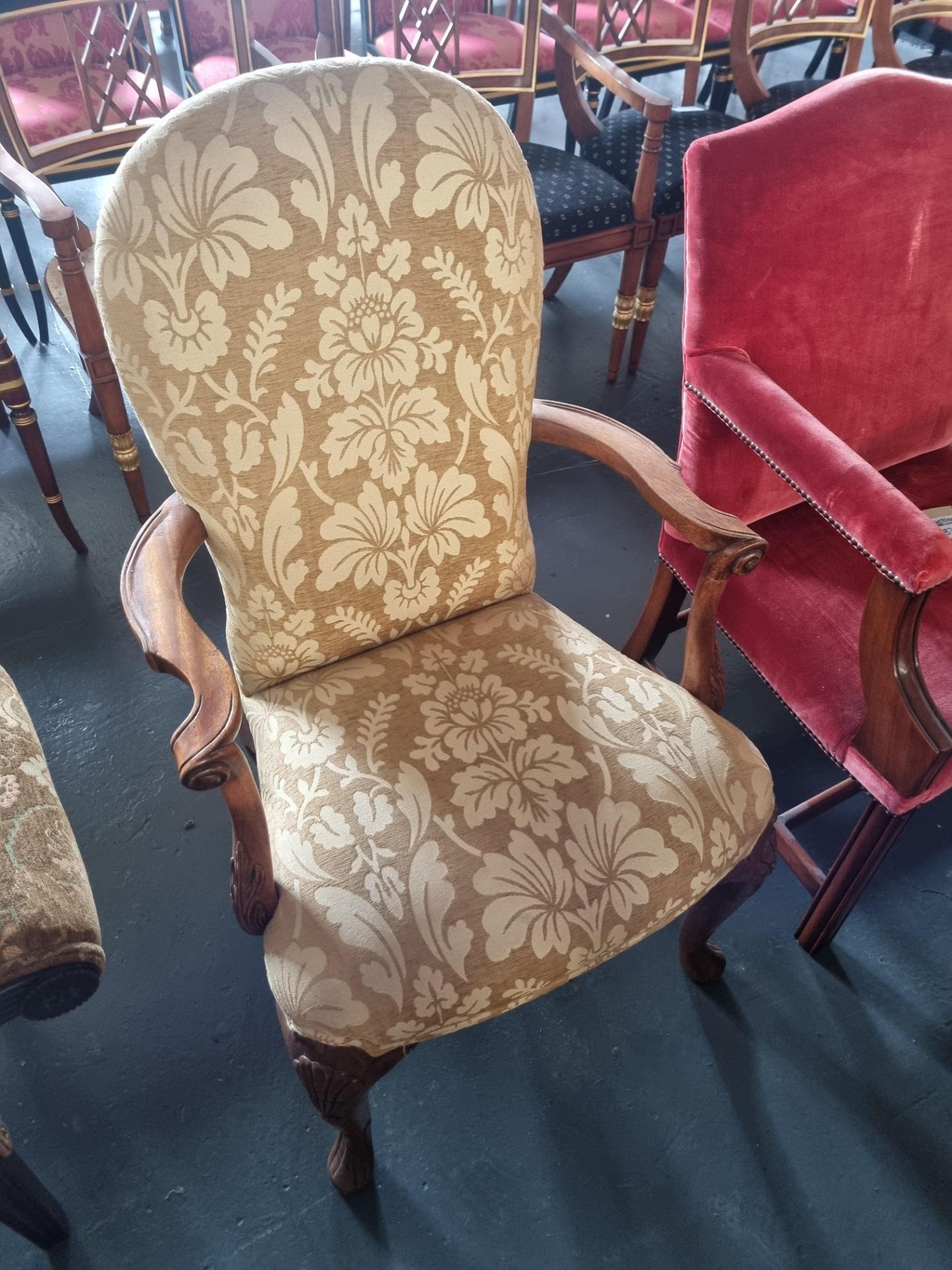 Arthur Brett Upholstered High Back Arm Chair With Beautiful curved Arms and Legs Height 1110cm Width