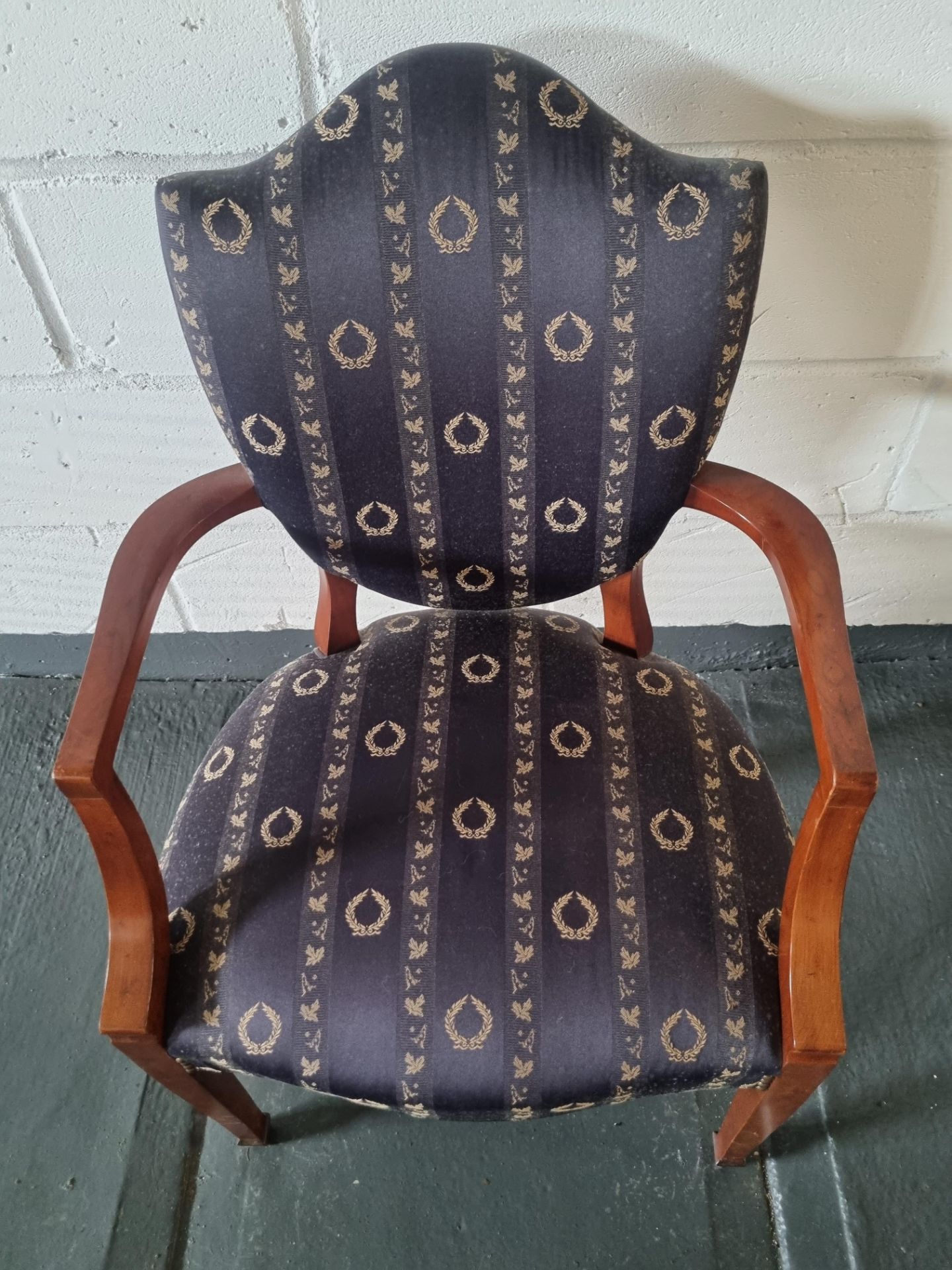 Arthur Brett Upholstered Shield Back Arm Chair Blue Patterned Bespoke Upholstery The Shield Back - Image 4 of 4