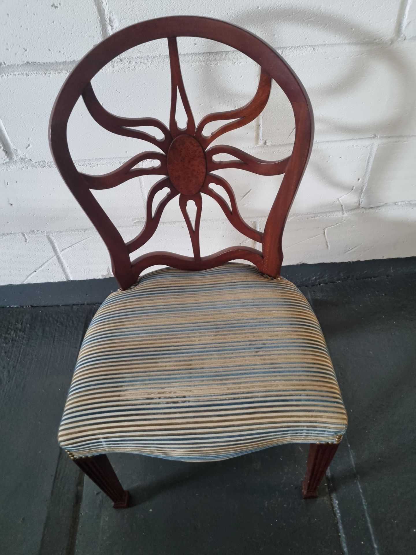 Arthur Brett Mahogany Sunburst Side Chair With Bespoke Blue Striped Patterned Upholstery George - Bild 4 aus 5