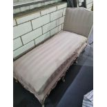 Grey stripe upholstered French Day bed (broken) Height 104cm Width 200cm Depth 75cm