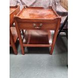 Arthur Brett Mahogany end table with shaped gallery top and one drawer with shelf below Height