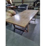 Large wooden dining table (has a few marks) Height 74cm Width 250cm Depth 110cm