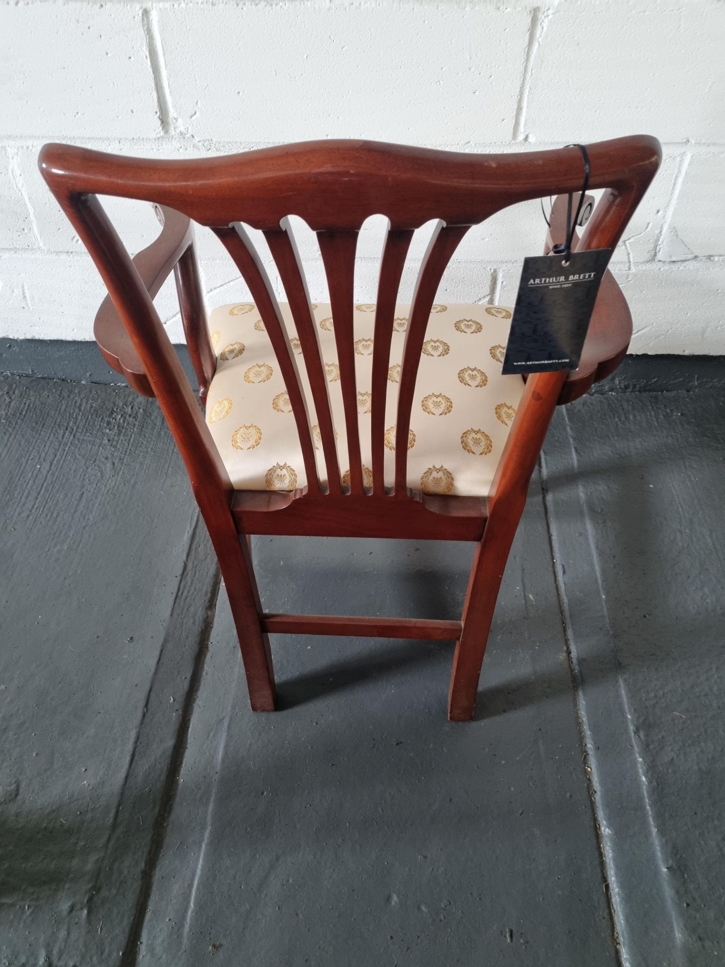 Arthur Brett Georgian-Style Mahogany Sunbury Park Dining Arm Chair With Bespoke Cream/Gold - Image 2 of 5