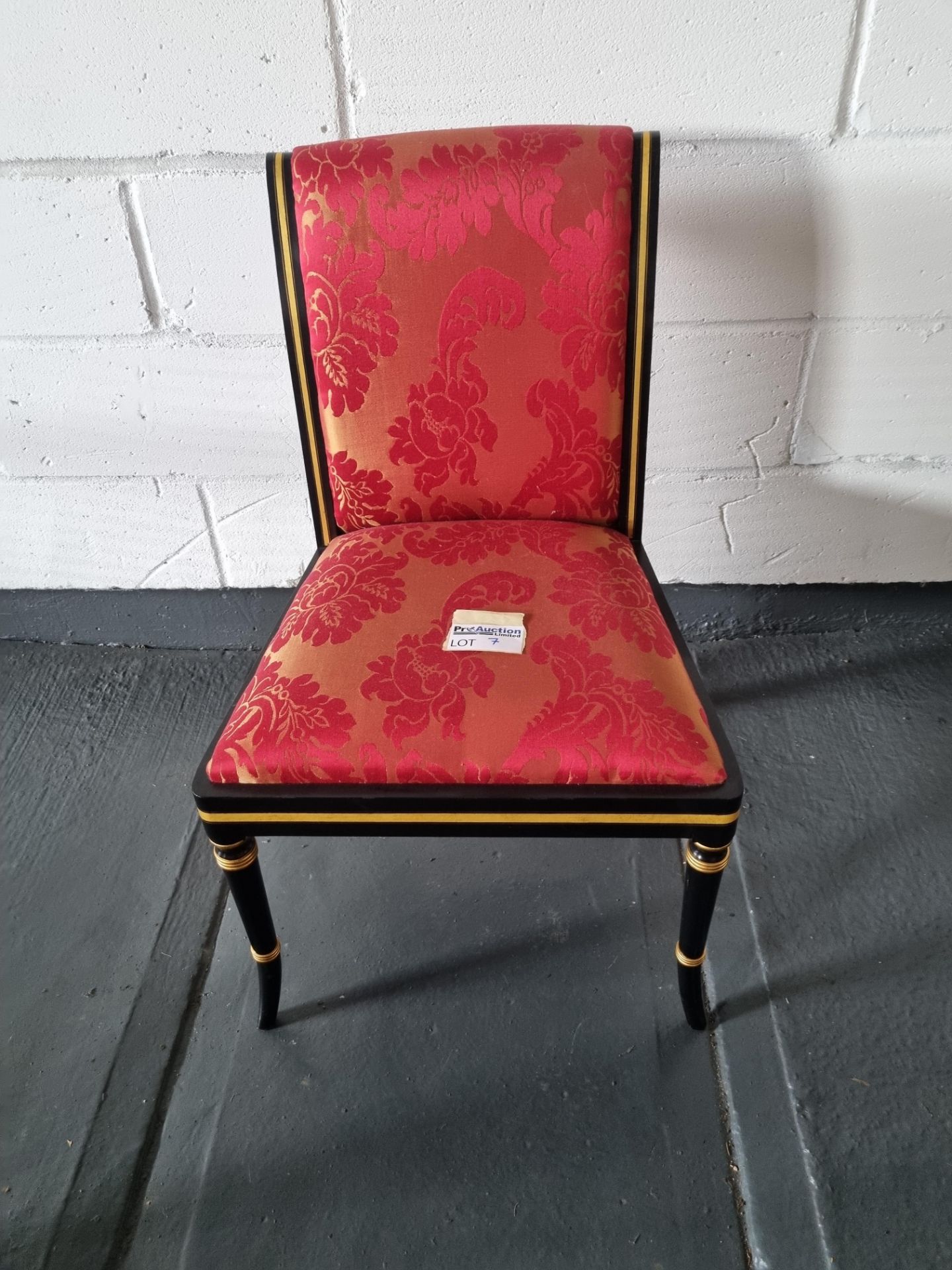 Arthur Brett Ebonised & Gilt Side Chair In bespoke Red Upholstery Regency-Style Upholstered Back - Image 5 of 5