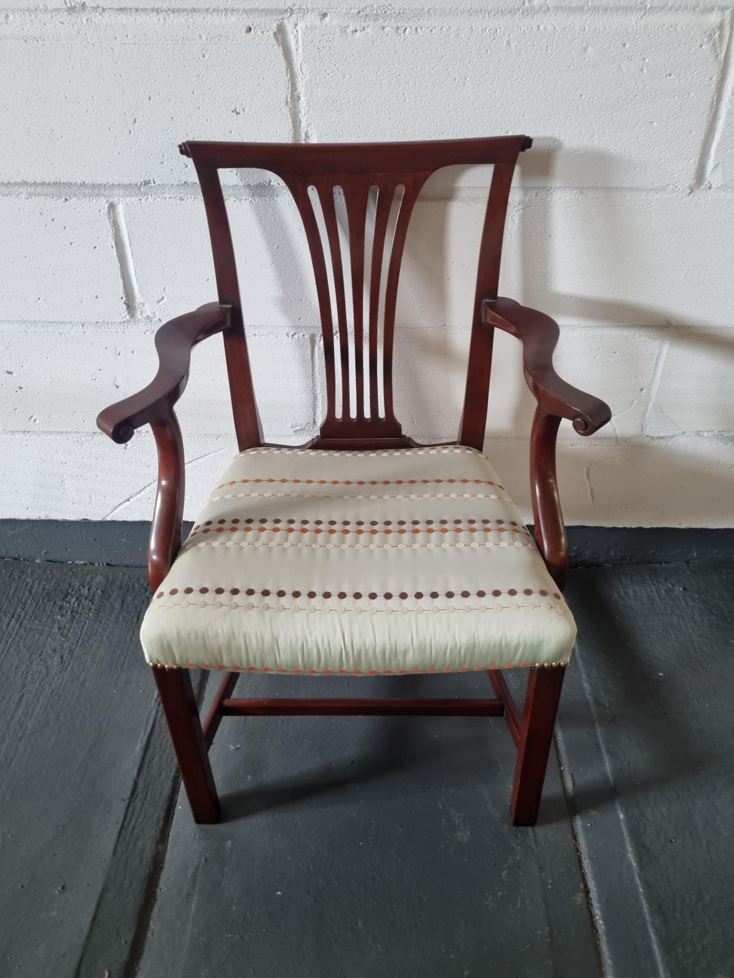 Arthur Brett Mahogany Dining Arm Chair With Spindle Detail To Back And Carved Tapered Front Legs