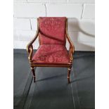 Arthur Brett Rosewood Arm Chair Bespoke Red Upholstery Regency-Style Rosewood Colour & Gilt Chair.