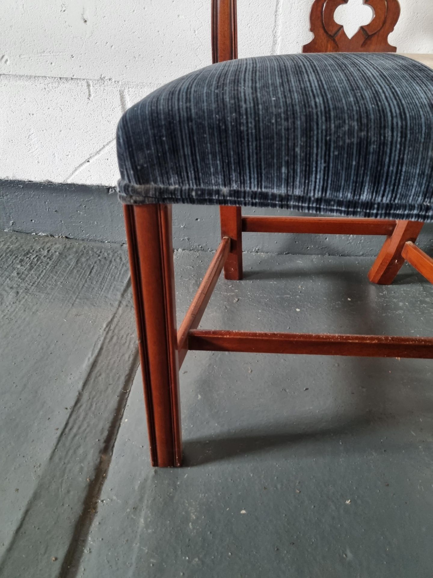 Arthur Brett Georgian-Style Dining Side Chair With Bespoke Cream/Blue Upholstered Beautifully - Image 3 of 5