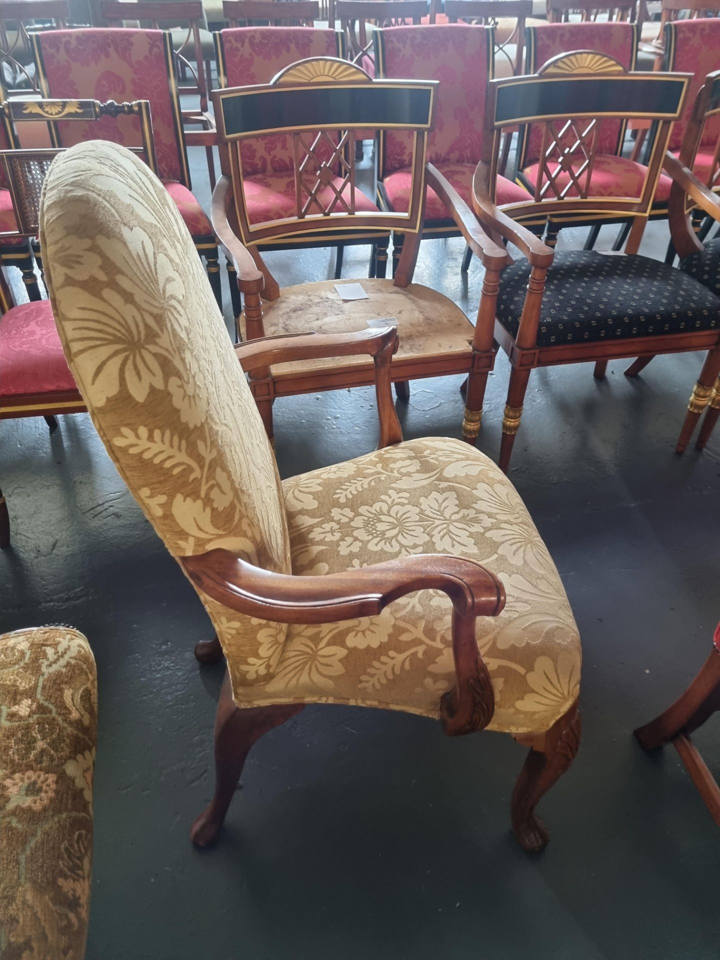 Arthur Brett Upholstered High Back Arm Chair With Beautiful curved Arms and Legs Height 1110cm Width - Image 4 of 4