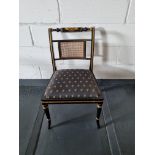 Arthur Brett Arm Chair Bespoke Blue Unupholstered Regency-Style Chair Ebonised with Gilt Decoration.