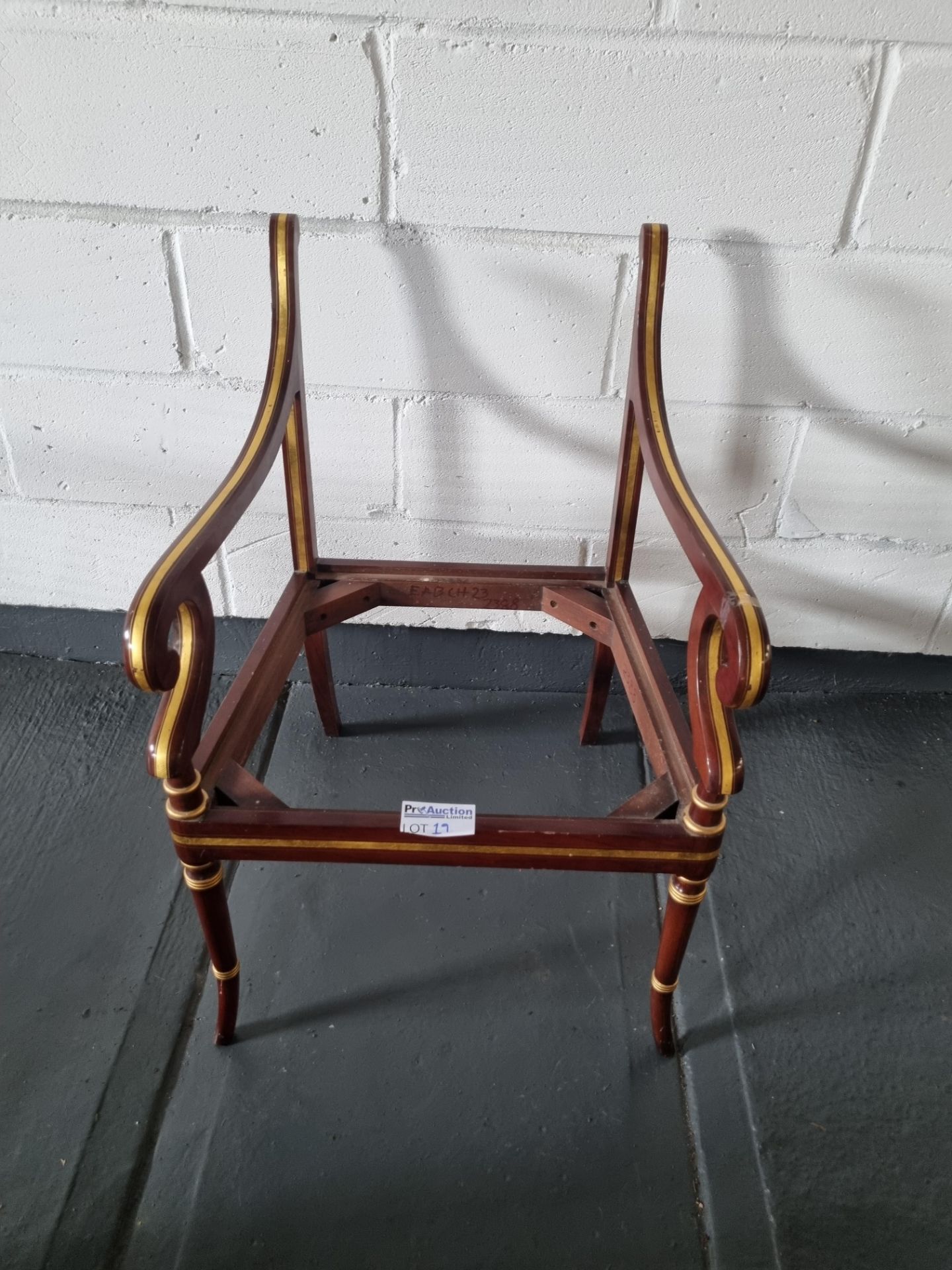 Arthur Brett Rosewood Arm Chair Bespoke Unupholstered Regency-Style Rosewood Colour & Gilt Chair.