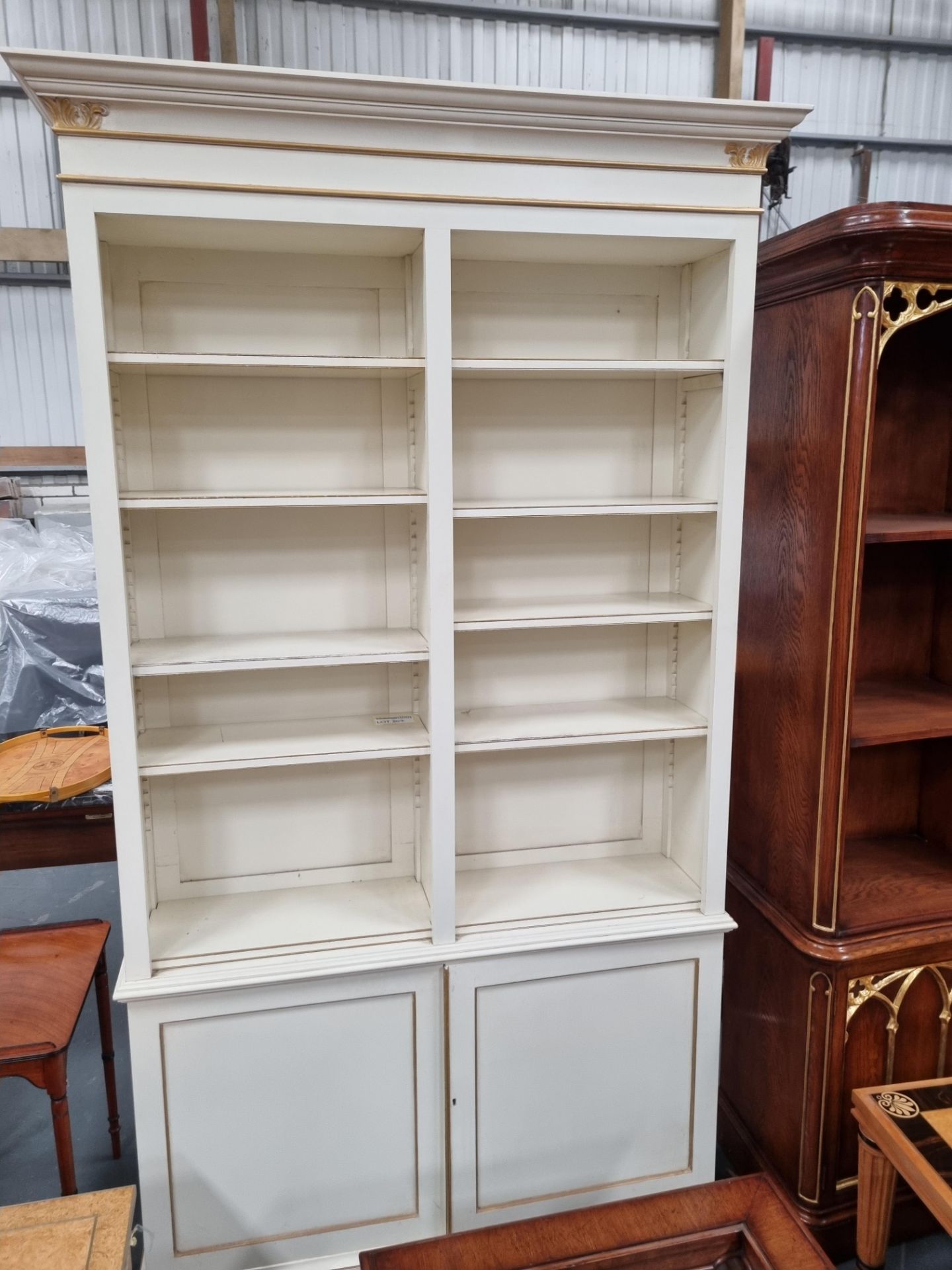 Arthur Brett Open Bookcase in cream and gold Height 230cm Width 120cm Depth 28cm